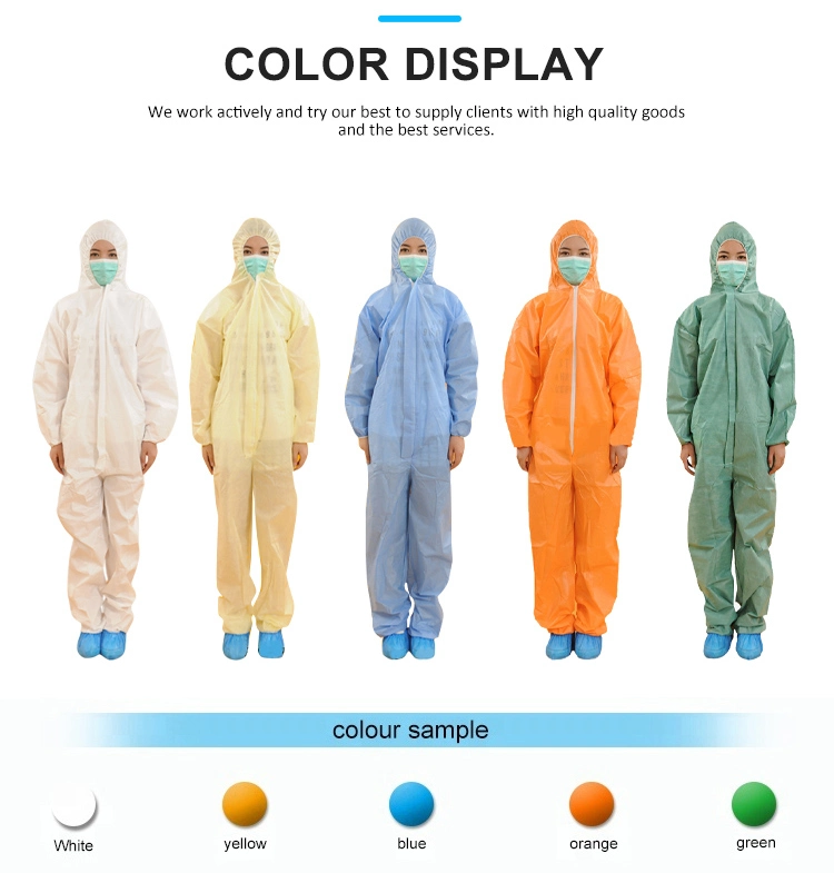 Microporous Disposable PP Protective PPE Coverall Type 5/6 with Hood