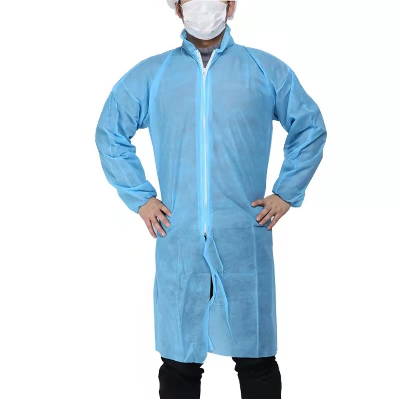 Factory Hot Sales Mass Production Cheap Price PP or SMS Nonwoven Fabric with Zipper Disposable Blue Lab Coat